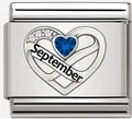 Gepersonaliseerde september geboortesteen hartbedel van roestvrij staal voor DIY armband - September Blauw Hart Charm (MK-3295)