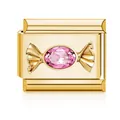 Golden Italian modular bracelet charm link featuring a pink crystal candy design - Candy (MK-D-2189)