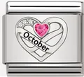 Oktober geboortesteen hart bedeltje van gepolijst roestvrij staal voor DIY armbanden - Oktober Roze Hart Charm (MK-3296)