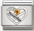 Modulaire roestvrijstalen hartbedel met gele geboortesteen en november-gravure voor sieraad - November Geel Hart Charm (MK-3297)