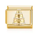 Gold Italian modular bracelet charm link featuring a sparkling 3D wedding cake design - Triple Tier Cake (MK-D-2181)