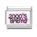 Italiaanse modulaire bedel met 2000's Baby tekst voor DIY roestvrijstalen armbanden - 2000's Baby (MK-3217) / Enkele Schakel