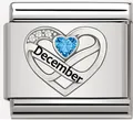 December geboortesteen hart charm link in gepolijst roestvrij staal met blauw kristal - December Blauw Hart Charm (MK-3298)
