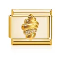 Gold-plated seashell Italian charm module with rhinestones for DIY bracelet link - Conch Shell (MK-D-2182)
