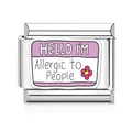 Italiaanse roestvrijstalen charm met 'Allergic to People' slogan en kleine bloem - Allergic to People (MK-3220) / Enkele Schakel