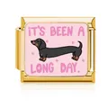 Gold modular charm link with pink enamel dachshund and long day text for DIY bracelet - Gold (Long Day)