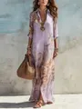 Abito lungo boho in chiffon con stampa digitale floreale vintage lavanda per donna - XS / Viola