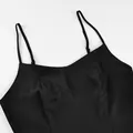 Close-up of black satin camisole with adjustable spaghetti straps and smooth texture - S / Tops / Black