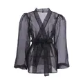 Dettaglio di un'elegante camicia a portafoglio in mesh nero trasparente di alta qualità - Taglia S / Top / Nero