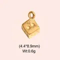 Detail view of a gold-plated stainless steel mini dice pendant for jewelry DIY - Dice Style (DHS-6745)