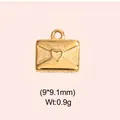Detailed view of a gold-colored envelope-shaped pendant with heart pattern and size specs - Heart Envelope Style (DHS-6763) / Gold