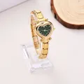 Elegant heart-shaped quartz watch with a green dial and gold-tone bracelet - Gold/Green Dial (WT189)