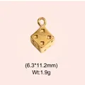 Close-up of vintage gold-plated stainless steel dice charm with clover cutouts - Hollow Flower Dice Style (DHS-6747)