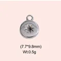Close-up of vintage stainless steel circular star charm with size and weight info - Round Starburst Style (DHS-6761)