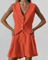 Chic orange cotton-linen vest and shorts two-piece suit set for summer fashion - S / Top And Bottom / Orange