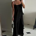 Elegant black lace-trimmed camisole and wide-leg trousers set for spring summer fashion - S / Top And Bottom / Black