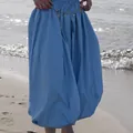 Light blue balloon pants for women with a decorative star charm chain belt on beach. - S / Bottoms / With Waist Chain / Blue