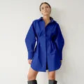 Blauwe hemdjurk in Franse stijl met hoge taille en A-lijn rok detail - Blauw