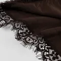 Detailed macro view showing the intricate lace trim on dark brown satin fabric hemline - S / Top And Bottom / Brown