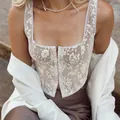 Elegant white floral lace corset camisole for women with delicate scalloped edges - S / Tops / Apricot