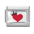 Charm italiano de acero inoxidable con corazón rojo y corona negra para pulsera. - Corazón de Corona (Estilo 3) / 1 Pieza