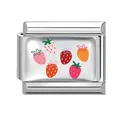 Eslabón de pulsera italiana de acero inoxidable con un divertido patrón de fresas de dibujos - Seis Fresas (Estilo 5) / 1 Pieza