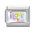 Charm modular italiano de acero inoxidable con texto I Love You de colores y corazón - I LOVE YOU (Estilo 7) / 1 Pieza