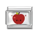 Eslabón de charm italiano de acero inoxidable con una simpática manzana roja sonriente - Manzana Sonriente de Dibujos Animados (Estilo 11) / 1 Pieza