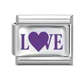 Abalorio italiano de acero inoxidable con corazón púrpura y diseño de texto LOVE. - LOVE Corazón Púrpura (Estilo 13) / 1 Pieza