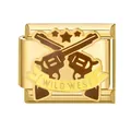 Exquisites goldenes italienisches Modul-Charm mit Wild-West-Revolvern und Banner - Gold Basis Wild West / Gold