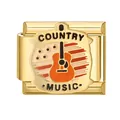 Goldenes italienisches Charm mit Country-Musik-Gitarren-Design für DIY Armband - Gold Basis Gitarre / Gold