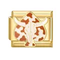 Goldener italienischer Charm-Link mit Western-Cowboy-Longhorn-Schädel und Kuhprint. - Gold Basis Stier / Gold