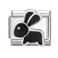 Italian charm modular link in stainless steel with black enamel bunny design for DIY bracelet - Silver Base Black Rabbit