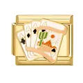 Goldenes italienisches Modul-Charm mit Western-Cowboy-Wüstenkaktus und Ass-Spielkarten - Gold Basis Spielkarten / Gold