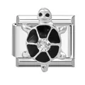 Silver turtle charm link for Italian modular bracelet with black enamel and crystal - Silver Base Black Turtle