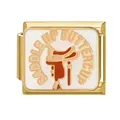Gold-italienisches Charm-Modul mit 'Saddle Up Buttercup' Text und Westernsattel - Gold Basis Sattel / Gold