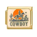 Goldener italienischer modularer Armband-Charm mit Western-Cowboy- und Kaktus-Design - Gold Basis Cowboy Silhouette / Gold