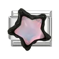 Italian modular bracelet charm link featuring a black dripping frame and pink translucent star - Silver Base Pink Five-Point Star