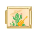 Goldener italienischer Charm-Link für DIY-Armbänder mit Western-Kaktus und Gitarre - Gold Basis Gitarre und Kaktus / Gold