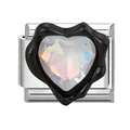 Italian style heart charm module for DIY bracelet with iridescent crystal stone - Steel Base - Blue Heart
