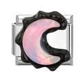 Stainless steel Italian charm module with black crescent moon and pink opalescent inlay - Silver Base Pink Moon