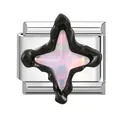 Italian modular charm featuring black lava border and opalescent star center on steel - Silver Base Pink Cross Star