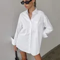 Classic oversized white boyfriend-style button-down shirt for women in a loose fit - S / Tops / White