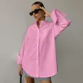 Stylish oversized pink boyfriend long sleeve button-down shirt for casual spring wear - S / Tops / Pink