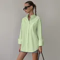 Oversized boyfriend style light green button-down shirt for women's casual fashion - S / Tops / Green