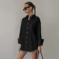 Chic minimalist oversize boyfriend style black shirt for women fashion variant view - S / Tops / Black