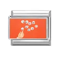 Charm italiano personalizzabile in acciaio inossidabile con design a dadi arancioni Good Luck - Design dadi della fortuna e gesto (Stile 1)