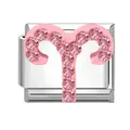 Link charm italiano ariete in acciaio inossidabile con strass rosa per bracciali fai da te - Ariete Strass Rosa / 1x0.9 cm / Argento