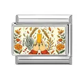 Charm modulare italiano in acciaio con candela accesa e decorazioni autunnali. - Mani che tengono candela e fiori (Stile 4)