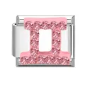 Charm italiano Gemini con strass rosa in acciaio inossidabile per bracciali DIY - Gemelli Strass Rosa / 1x0.9 cm / Argento